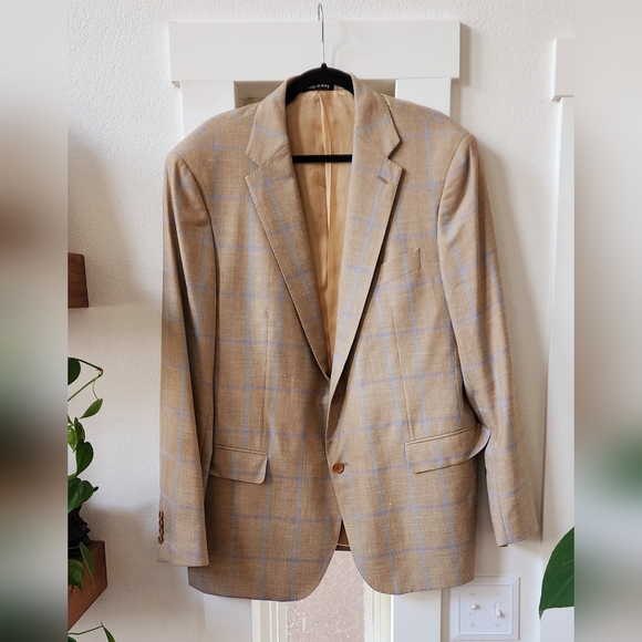 FACCONABLE Mens Wool Silk & Linen Suit Jacket